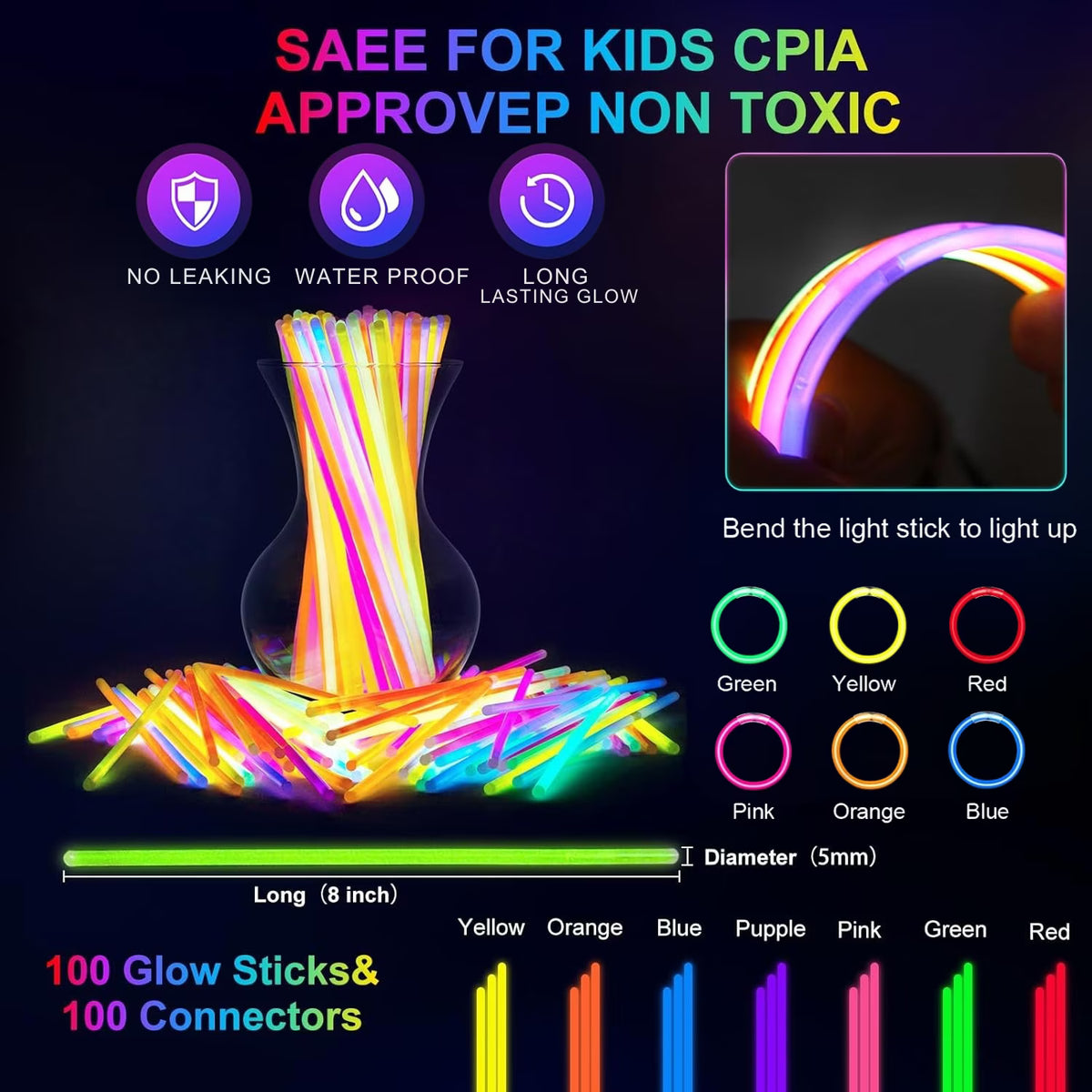 Multi-Sensory Glow Sticks Set for Visual Tracking & Calming by Abley's