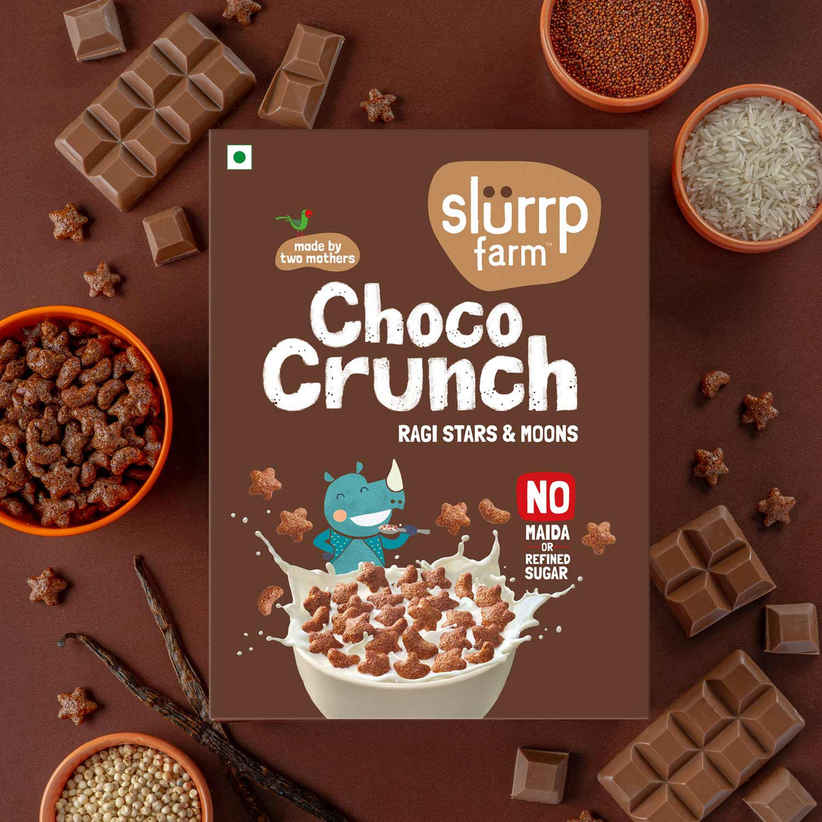 Millet crunch chocolate stars and moons