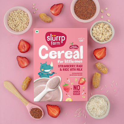 Cereal : Ragi, Rice and strawberry with milk