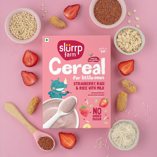 Cereal : Ragi, Rice and strawberry with milk