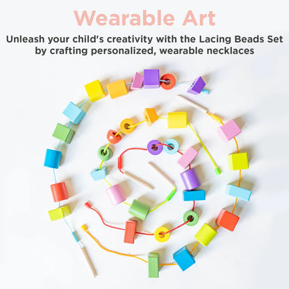 Geometric Wooden Lacing & Threading Beads Set (Shapes & Colors) by Abley's