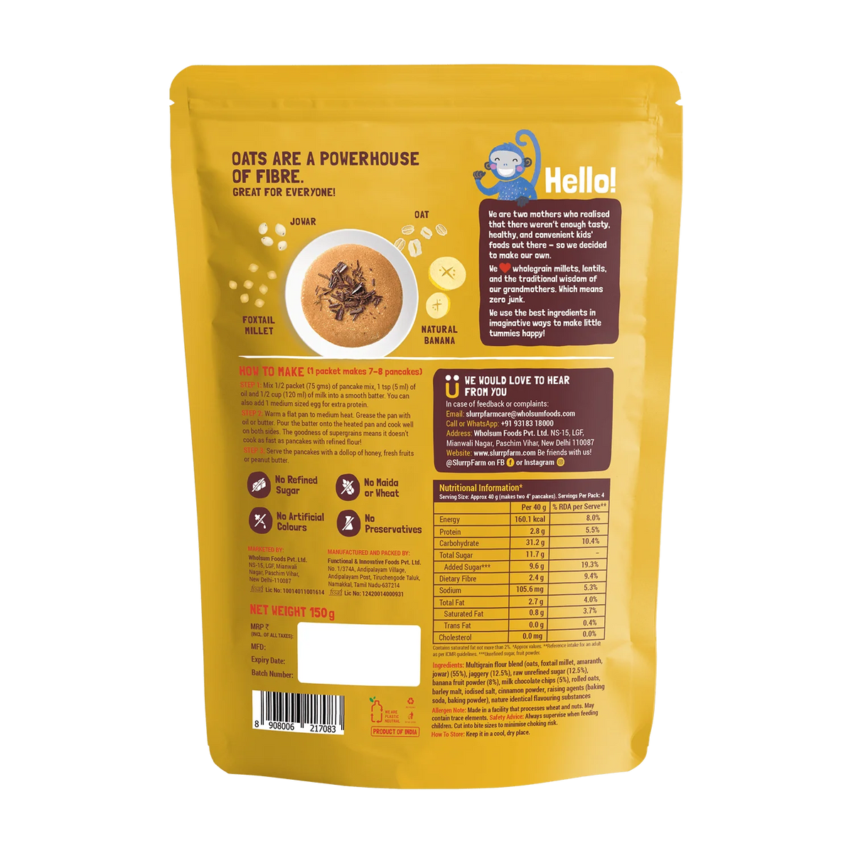 Slurrp Farm Millet Pancake Mix - Banana Choco-Chip