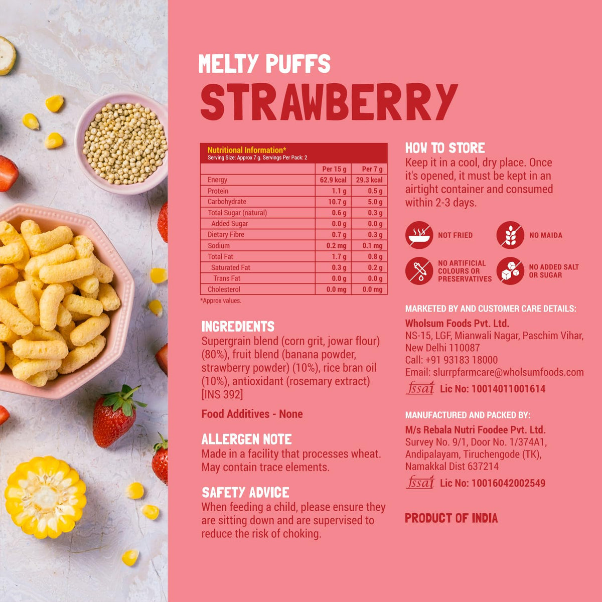 Slurrp Farm Multi grain NO SUGAR NO SALT puffs - Strawberry