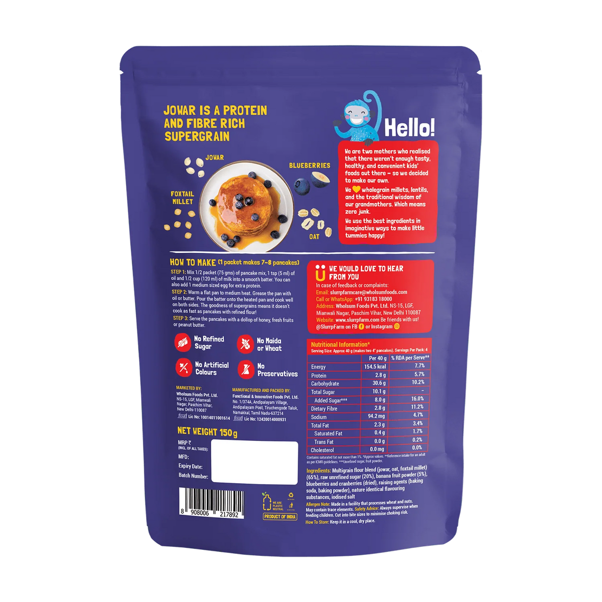 Slurrp Farm Millet Pancake Mix - Blueberry