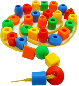 Geometric Wooden Lacing & Threading Beads Set (Shapes & Colors) by Abley's