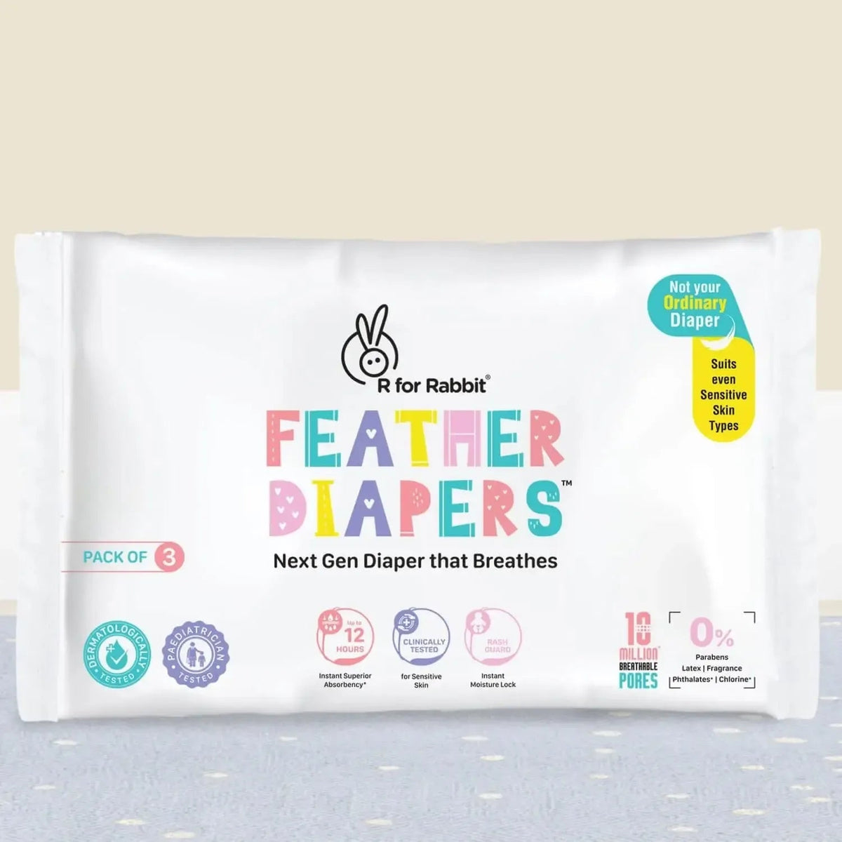 R for Rabbit Feather Diaper Sample (Pack of 3)