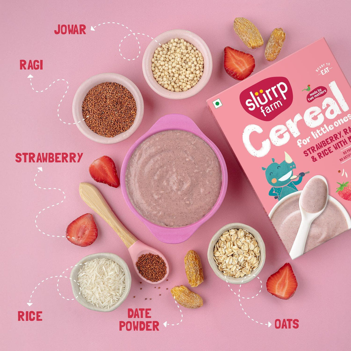 Slurrp Farm Cereal - Ragi, Rice and Strawberry with Milk